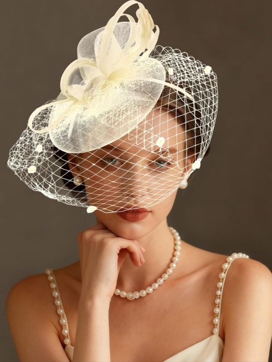 Accessories - NEW! Elegant Ivory Birdcage Veil Fascinator Hat
